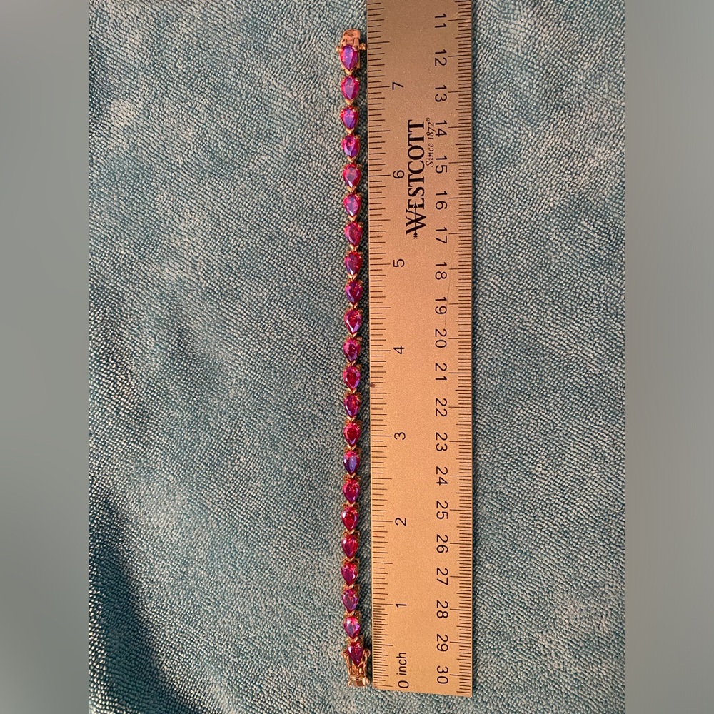 Pink opalescent CZ gold over sterling silver bracelet
